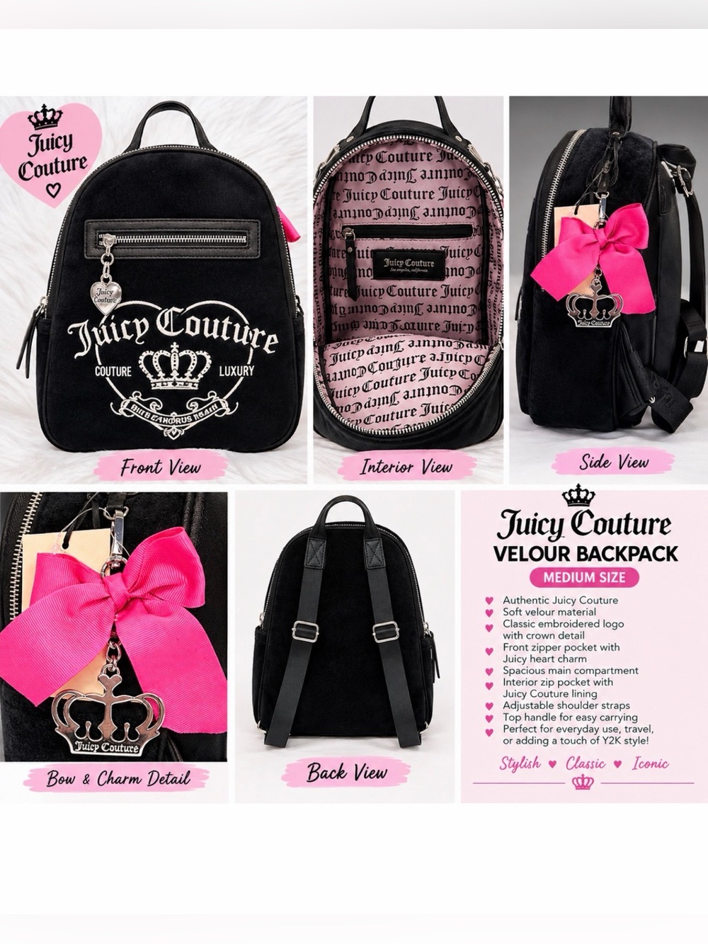 *new* Juicy Couture "Girlie Royalty" Velour Backpack
Medium Size